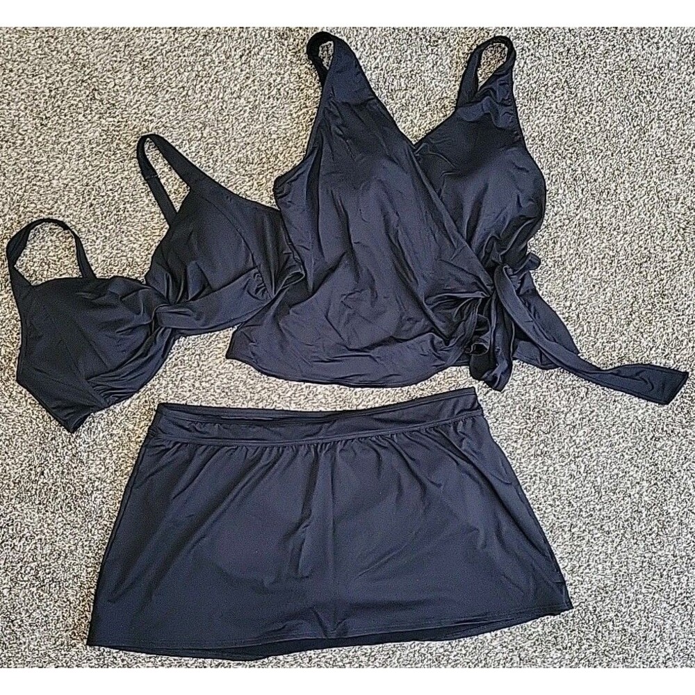 Lands' End Black 20W Swim Tops Skirt Solid Padded Bra 2X Womens Lot of 3 S500